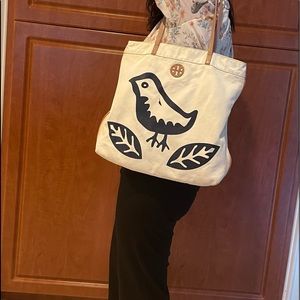 Tory Burch Lorenzo Blue Bird Canvas Tote